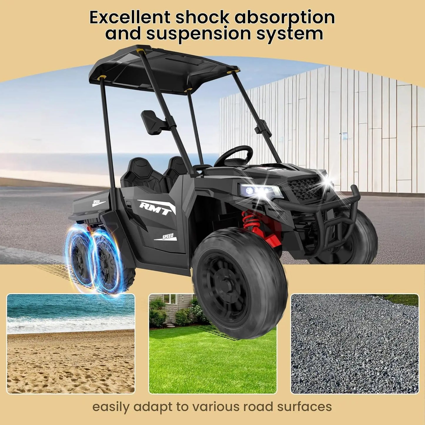 24V Kids Ride on Toys, 2 Seater Car Truck w/Sun Shade, Dump Bed & Shovel, 4WD Electric Ride