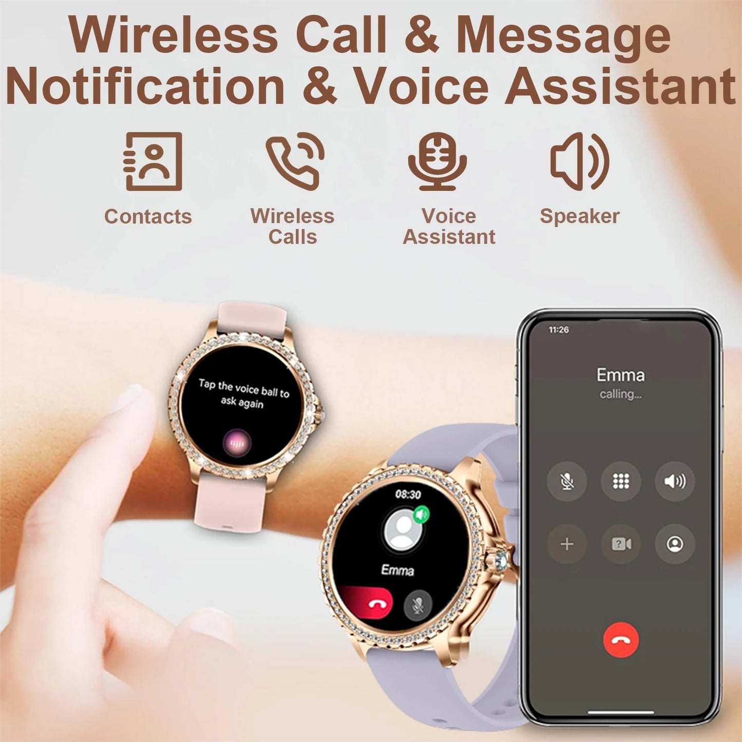 Smart Watch, women 1.32" Touchscreen Fitness Tracker, Wireless Calls, Music Time Display, Step Count