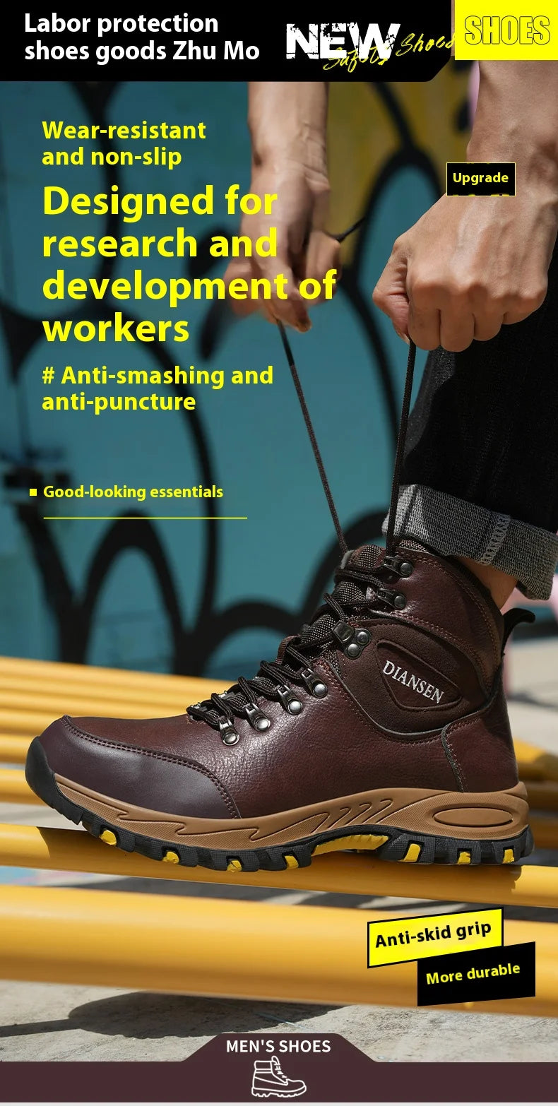 Waterproof Leather Indestructible Men Work Safety Boots Outdoor Anti-smash Anti-puncture Male