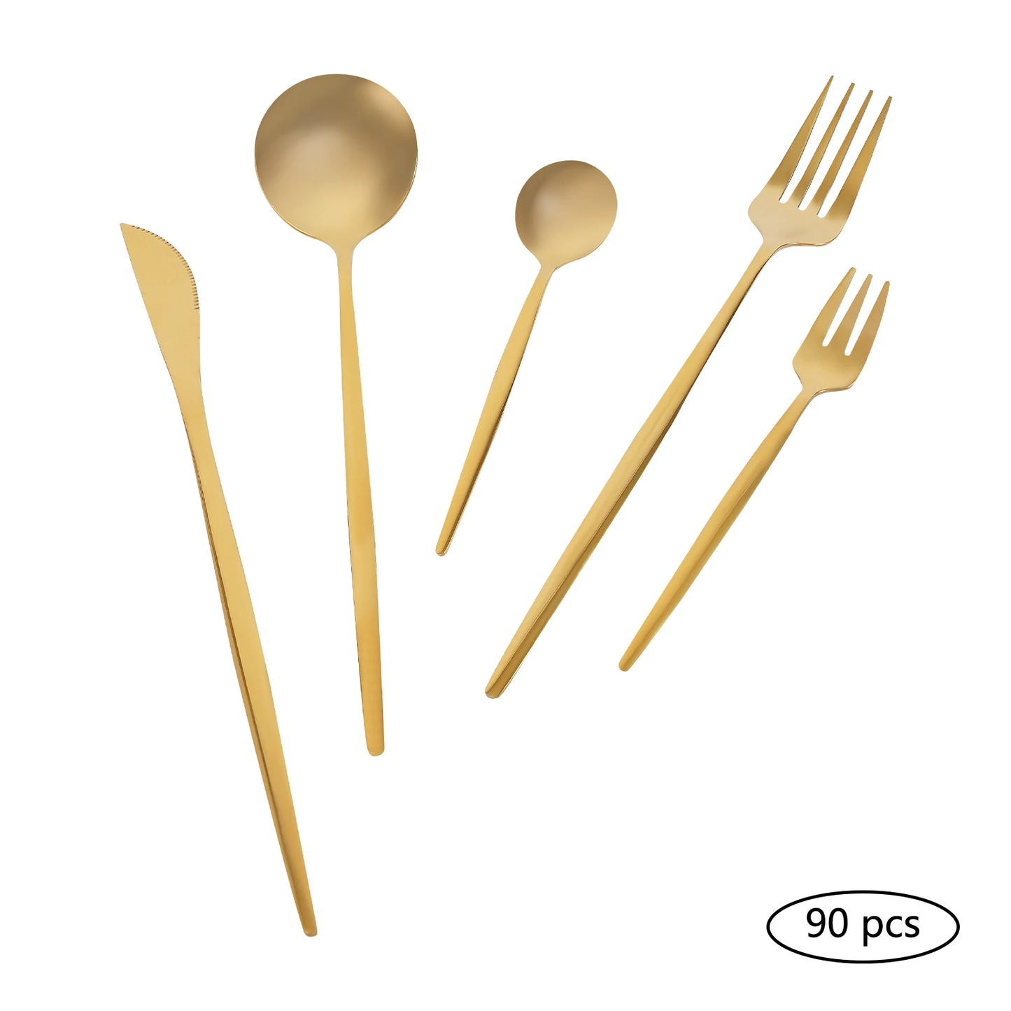 90 Pcs Gold Flatware Set Stainless Steel Utensil Kitchen Tableware Forks Knives Spoons Cutlery