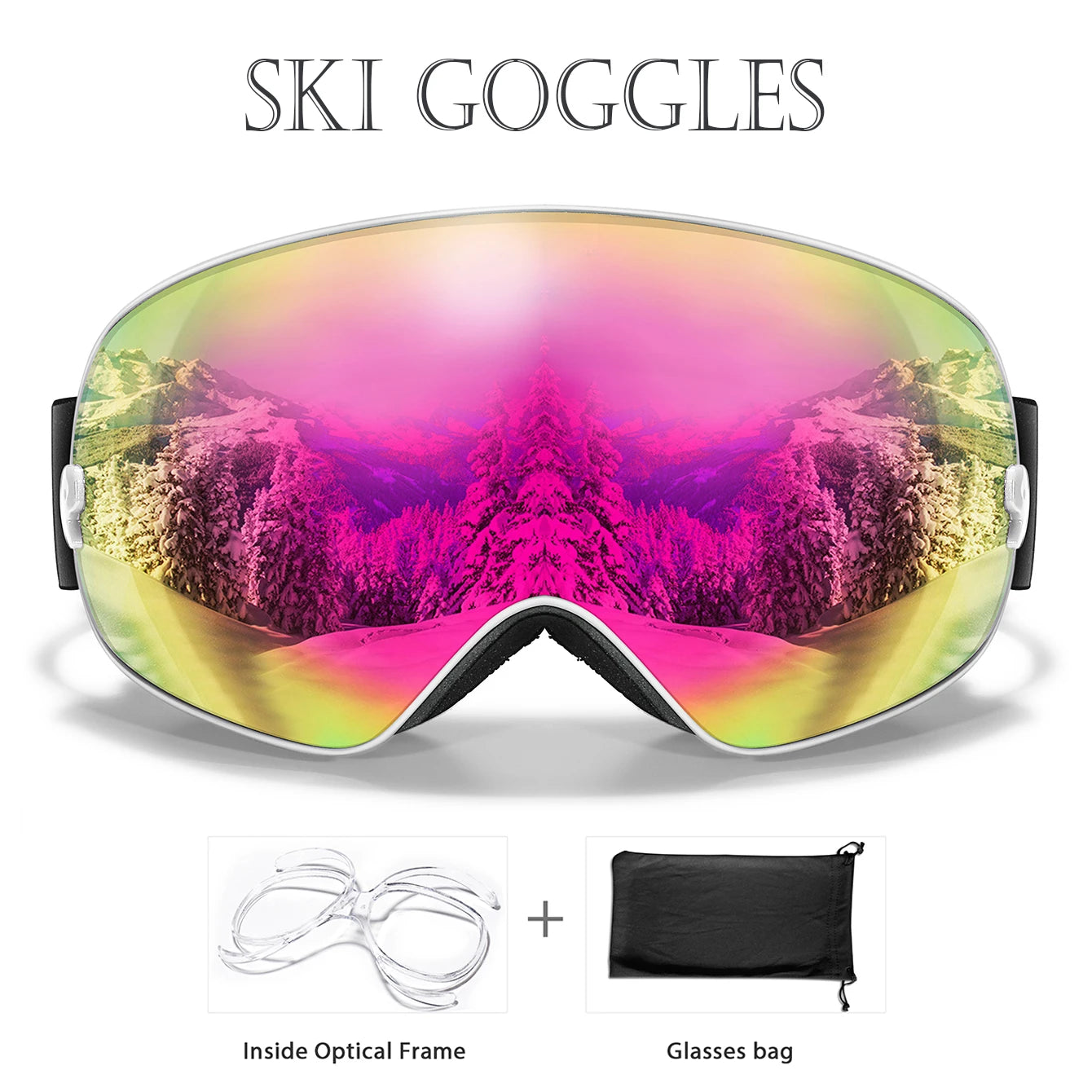 Winter Outdoor SKI Goggles Men/Women Teen, Free Optical Frame/Bag, UV400 Anti-Fog Snowboard Eyewear