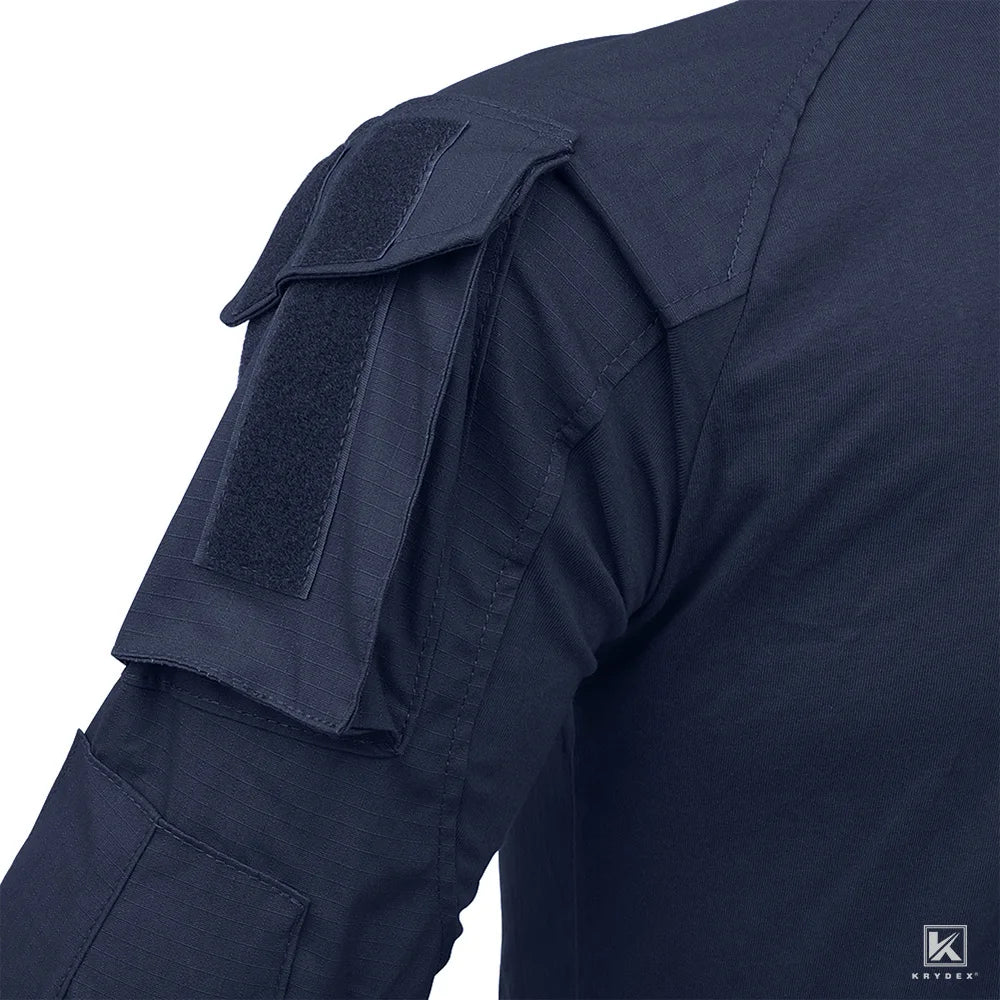 KRYDEX Tactical Combat Shirt Assault Tops with Elbow Pads Outdoor Hunting Clothing Navy Blue