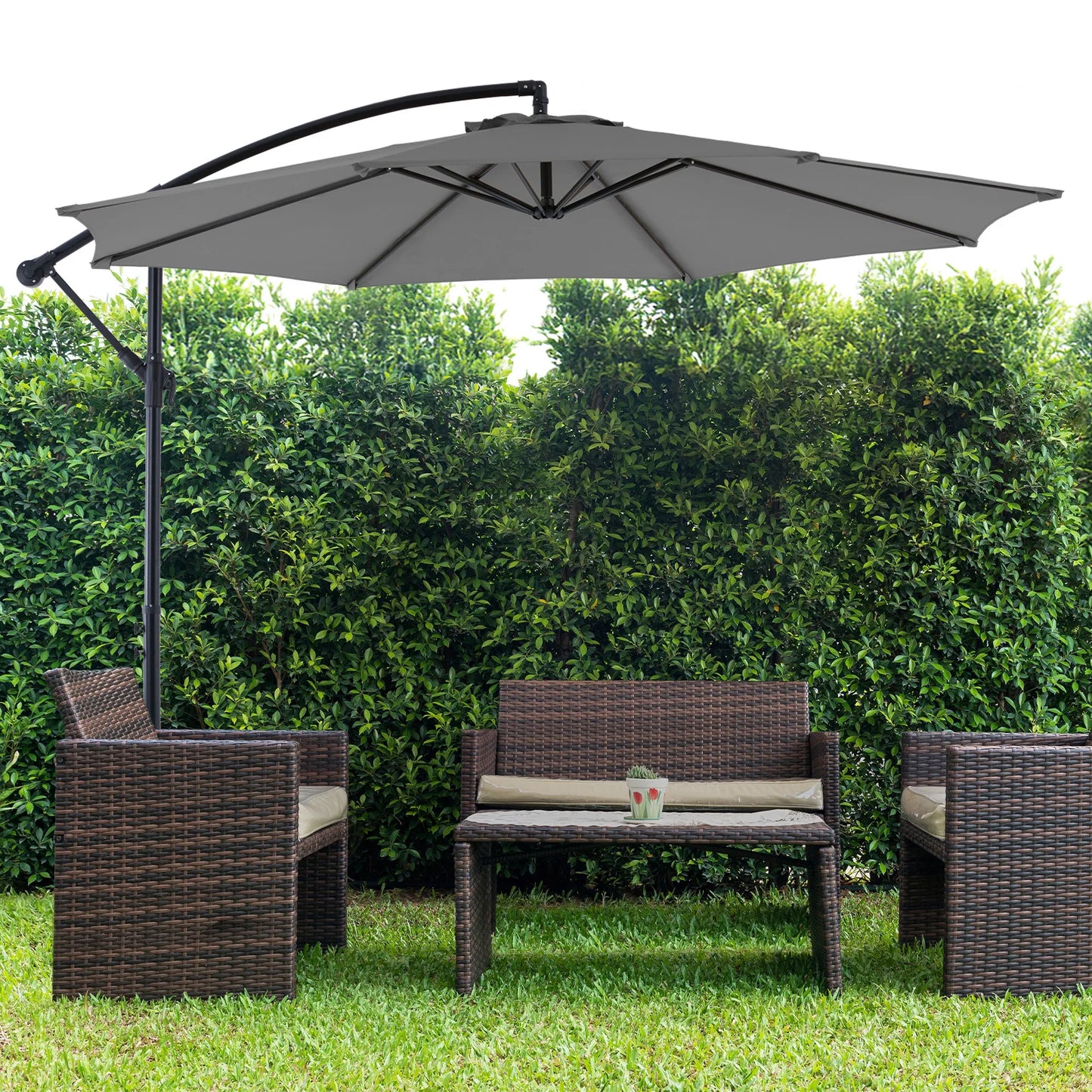 10FT Outdoor Patio Umbrella Hanging Cantilever,Easy Tilt Adjust,UV Protection 8 SturdyRibs yard deck