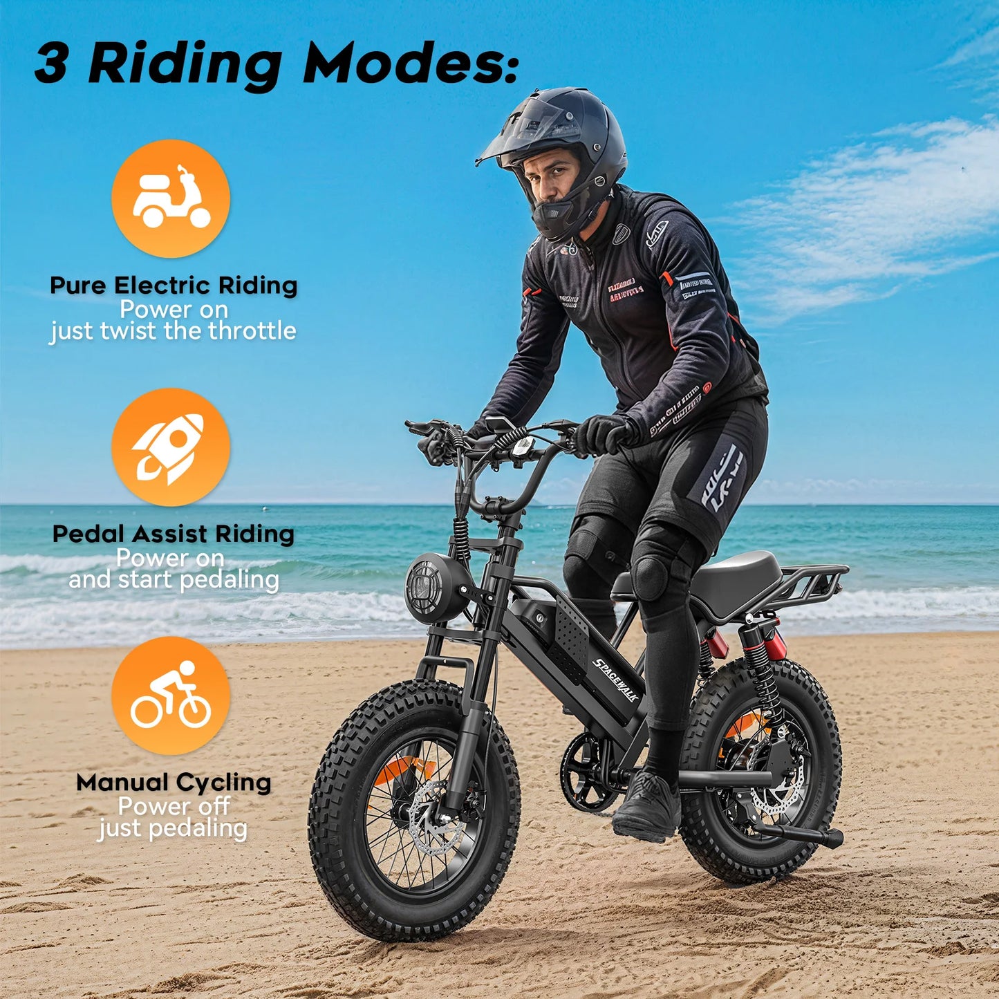 Mountain E-Bike , 20" Fat Tire Wider Seat 750W Peak Motor, Removable Battery, 4X Suspension