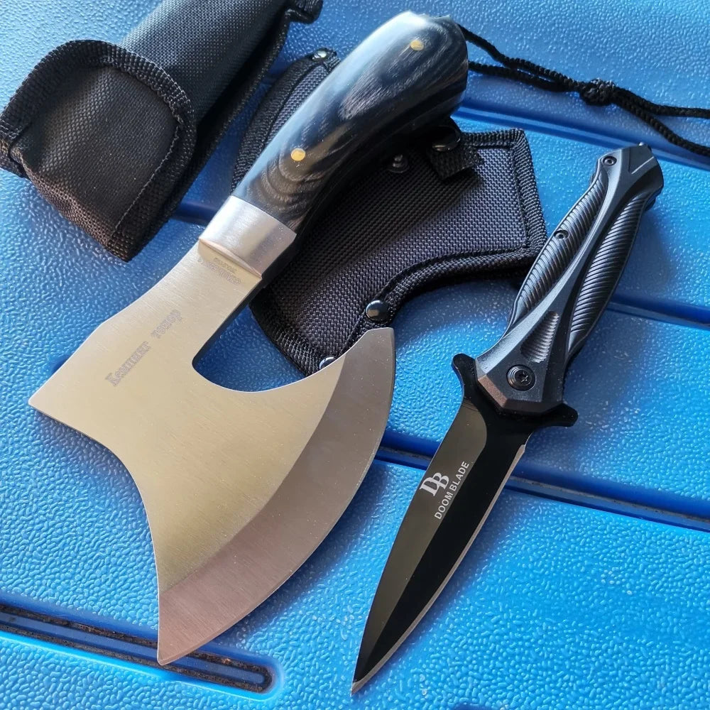 Stainless Steel Axe & Folding Knife Combo Set: High-Performance Outdoor Adventures, Camping & Hiking