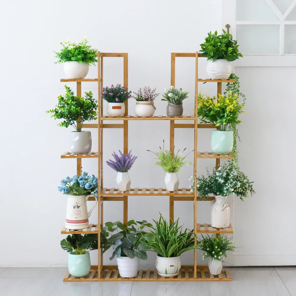 IndoorExtra Large Bamboo Plant Stand for Indoor Plants 9 Tier Organizer Living Room