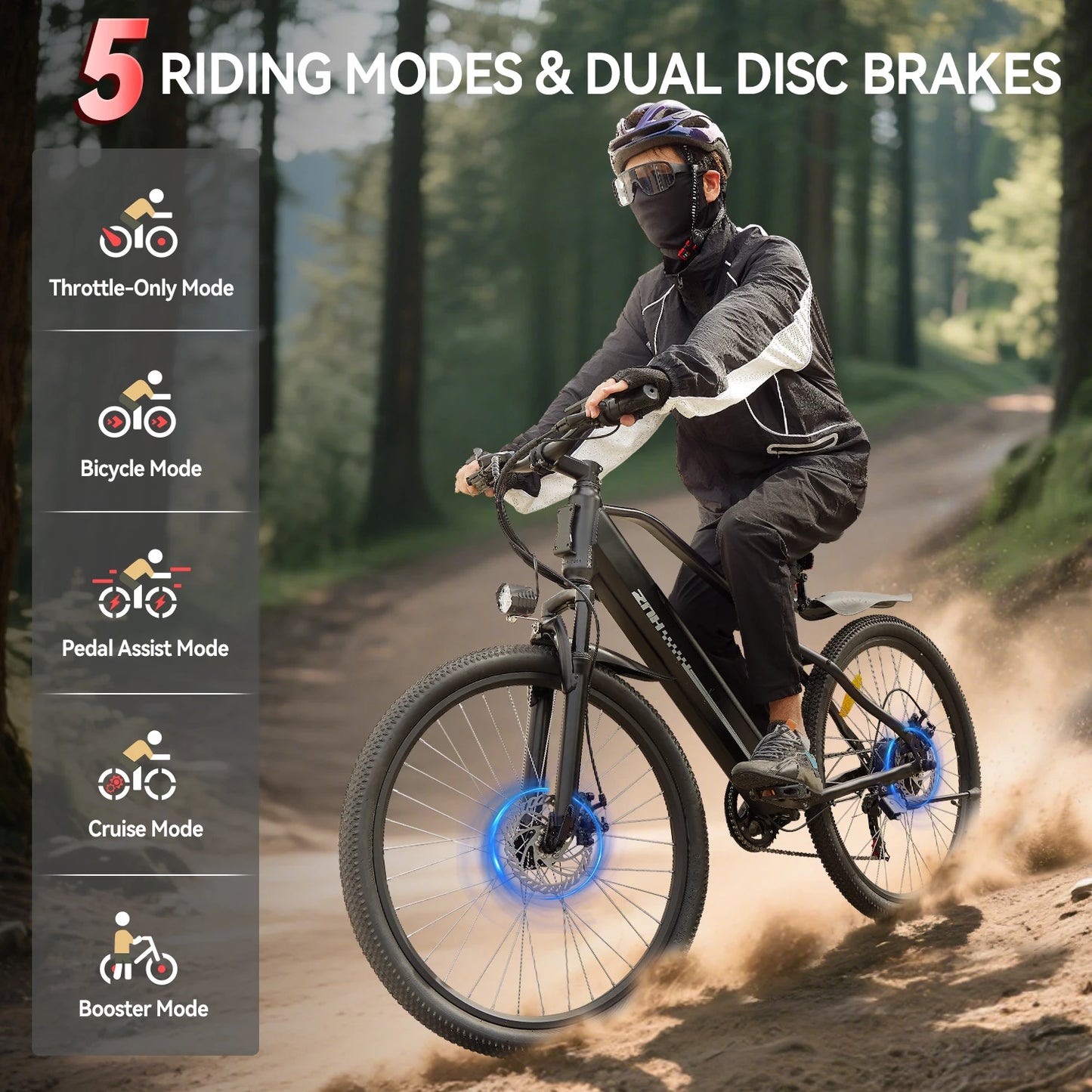 E-Bicycle, Adults,1000W Peak Motor,48V Removable Battery,20MPH,26" Tire E-Bike, 7-Speed,50 Miles