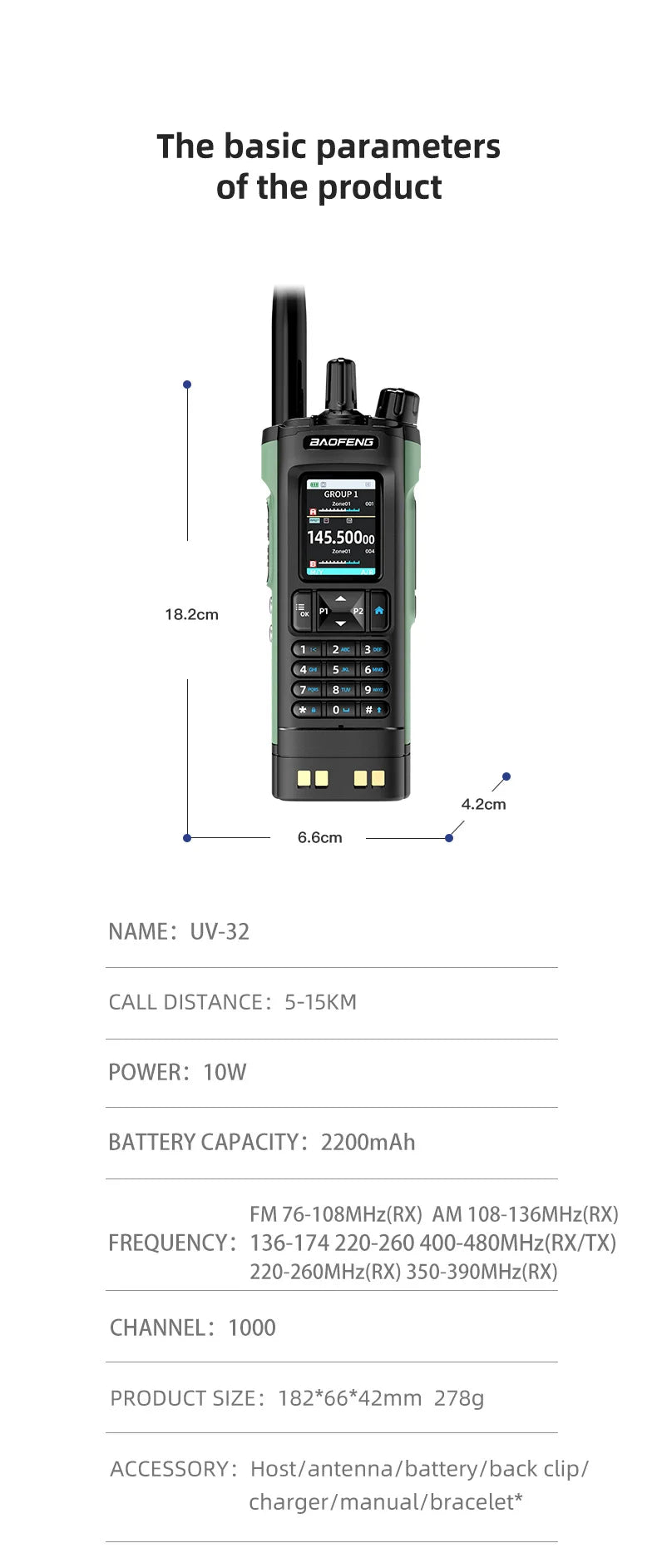 New UV-32 Walkie GPS 10W Bluetooth APP Prog,Multi Band Wireless Copy Freq.Type-C UV32 Ham 2 Way