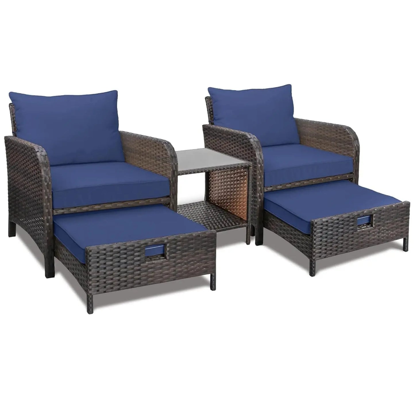 Balcony Furniture 5 Piece Patio Conversation Set, PE Wicker Rattan .Soft Cushions 2, Customized