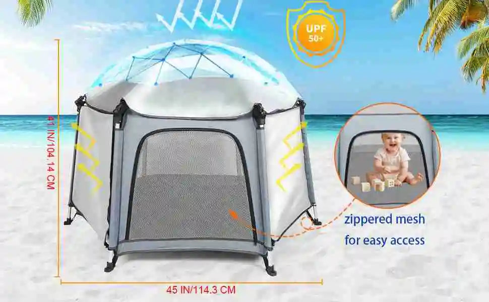 Baby Beach Tent Baby  Play Tent Sun Protective Oxford Cloth Outdoor Indoor Play Tent Gray