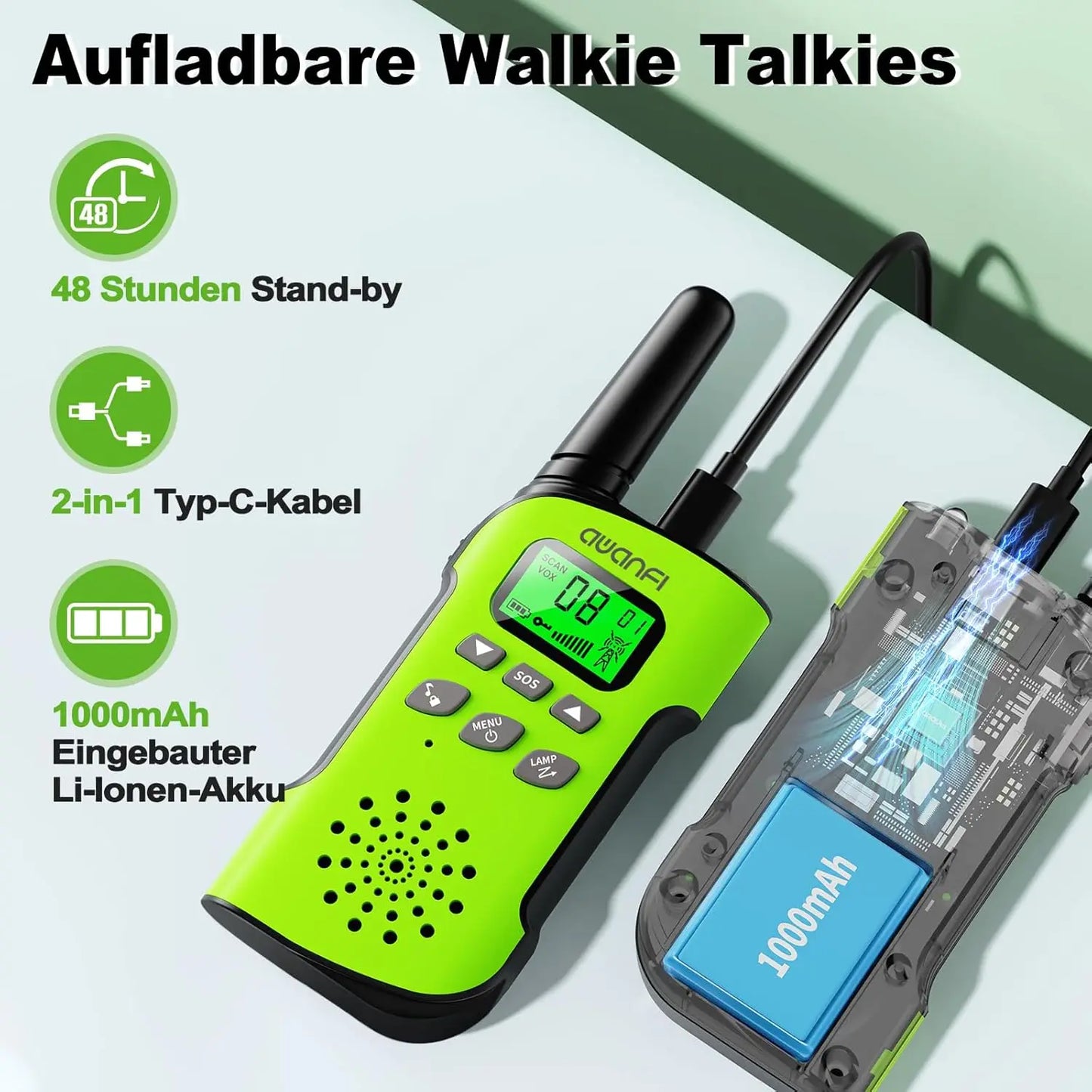 Walkie Talkie Child, 3-12 Years, Rechargeable, Li-ion Battery, Radio Set, Camping/Adventure