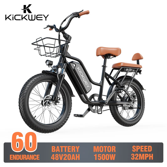 Electric Bike for Adults 20'' 1500W Peak Ebike,  to 50 Miles 32MPH Electric Mountain Bike 48V 20AH