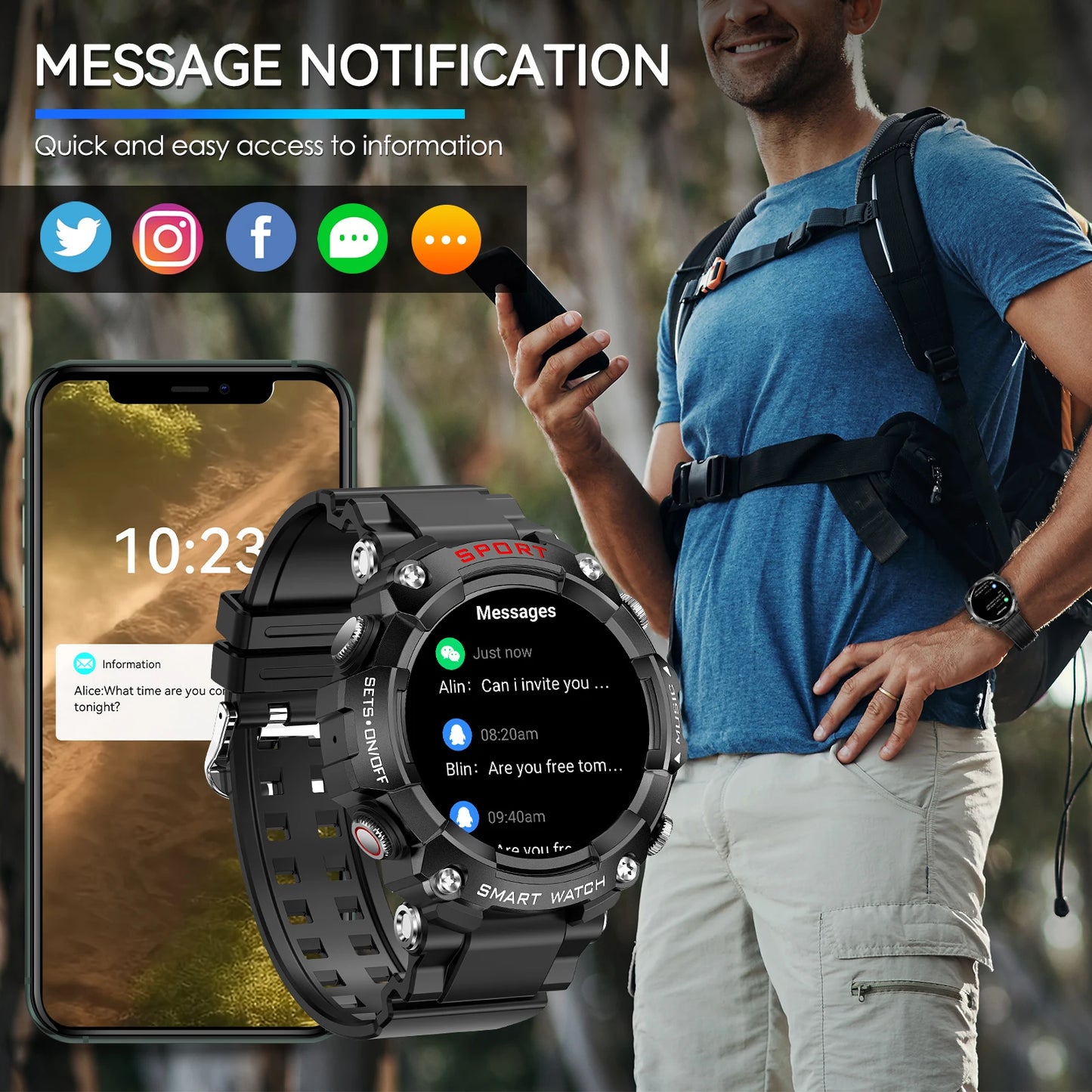Smart Watch AMOLED Display In-Ear Bluetooth Headset Heart Rate Blood P, Oxygen Sat. Monitoring HD
