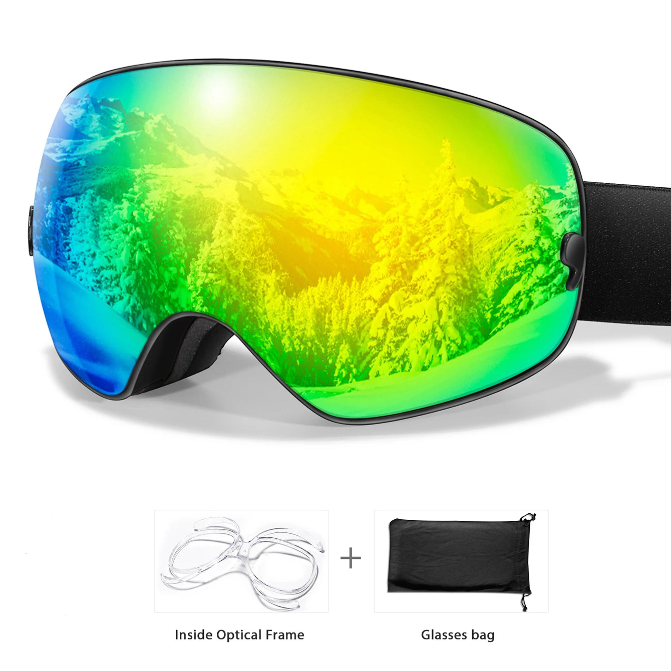 Winter Outdoor SKI Goggles Men/Women Teen, Free Optical Frame/Bag, UV400 Anti-Fog Snowboard Eyewear