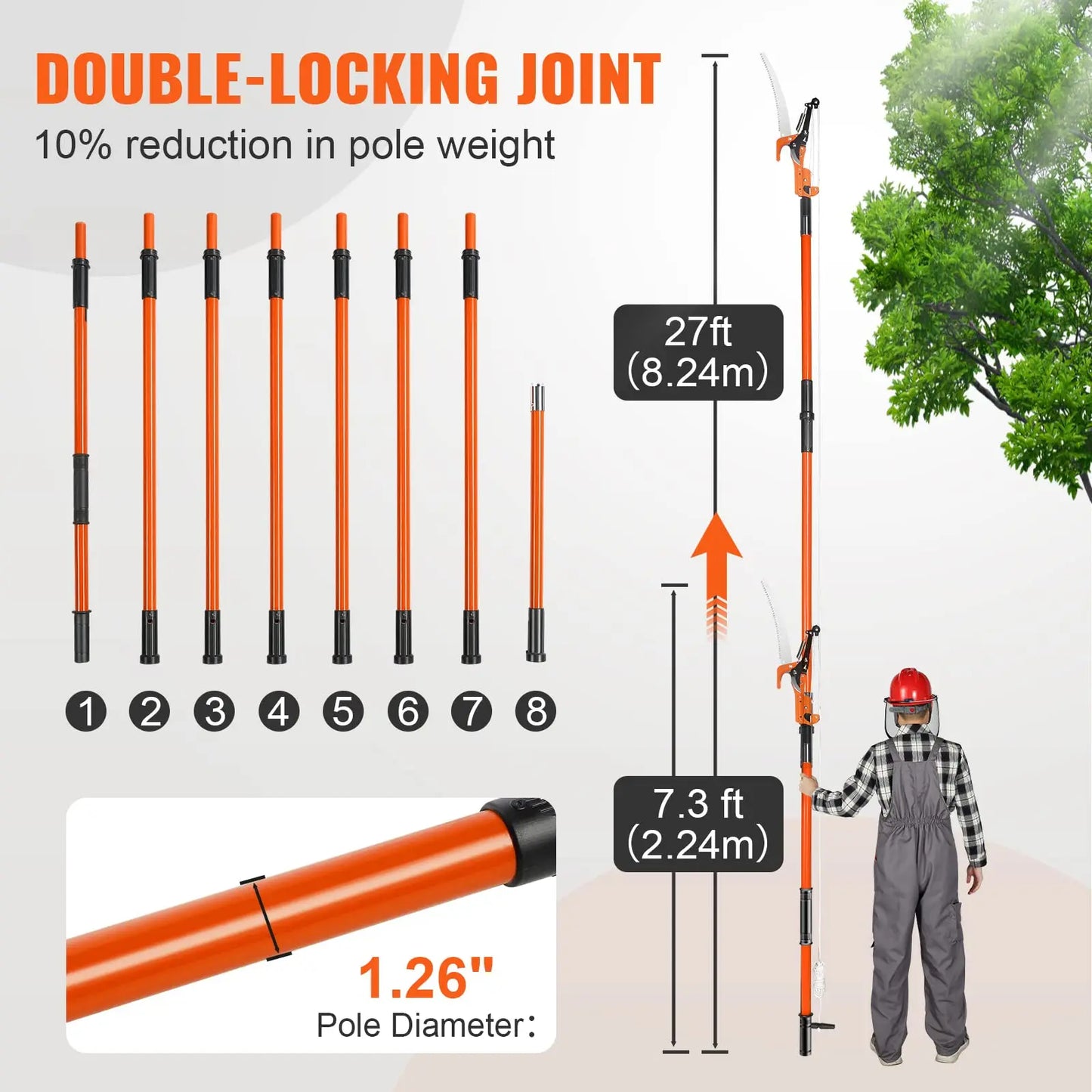 Manual Pole Saw Extendable Tree Pruner Sharp Steel Blade,Lightweight Aluminum Alloy Handle