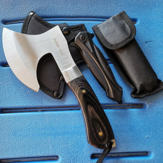 Stainless Steel Axe & Folding Knife Combo Set: High-Performance Outdoor Adventures, Camping & Hiking