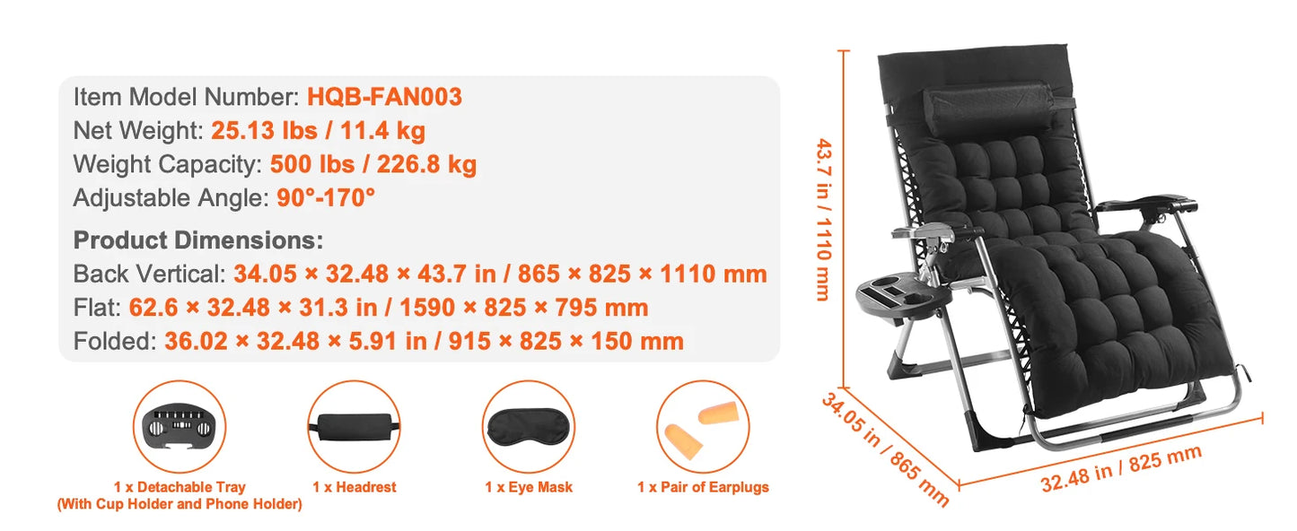 Zero Gravity Chair/Recliner Adjustable Anti Gravity with Cushion Footrest and Cupholder