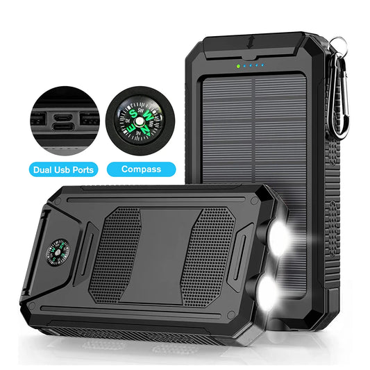 30000mAh Solar Power Bank Portable Dual 5V USB Ports 2 LED Light Flashlight Fast Charge phones ntbk