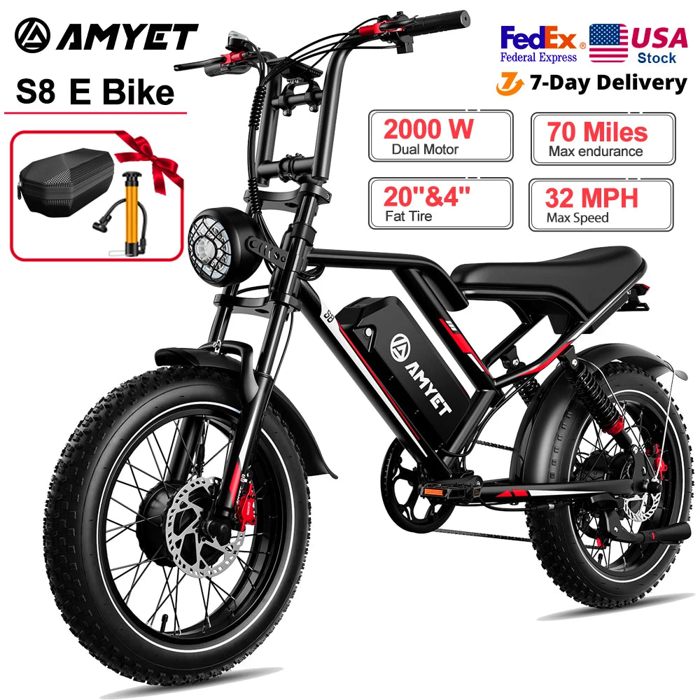 S8 Adults 20" Electric Bike For Men 2000W Dual Motor, 48V 25AH Battery  Mountain Moped Ebikes