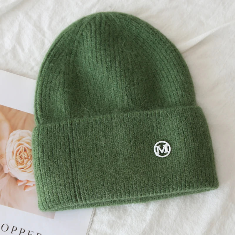 2024 Fluffy  Angora Hat Rabbit Fur Warm Winter Cashmere Wool Soft  Beanies Knitted Outdoor Female