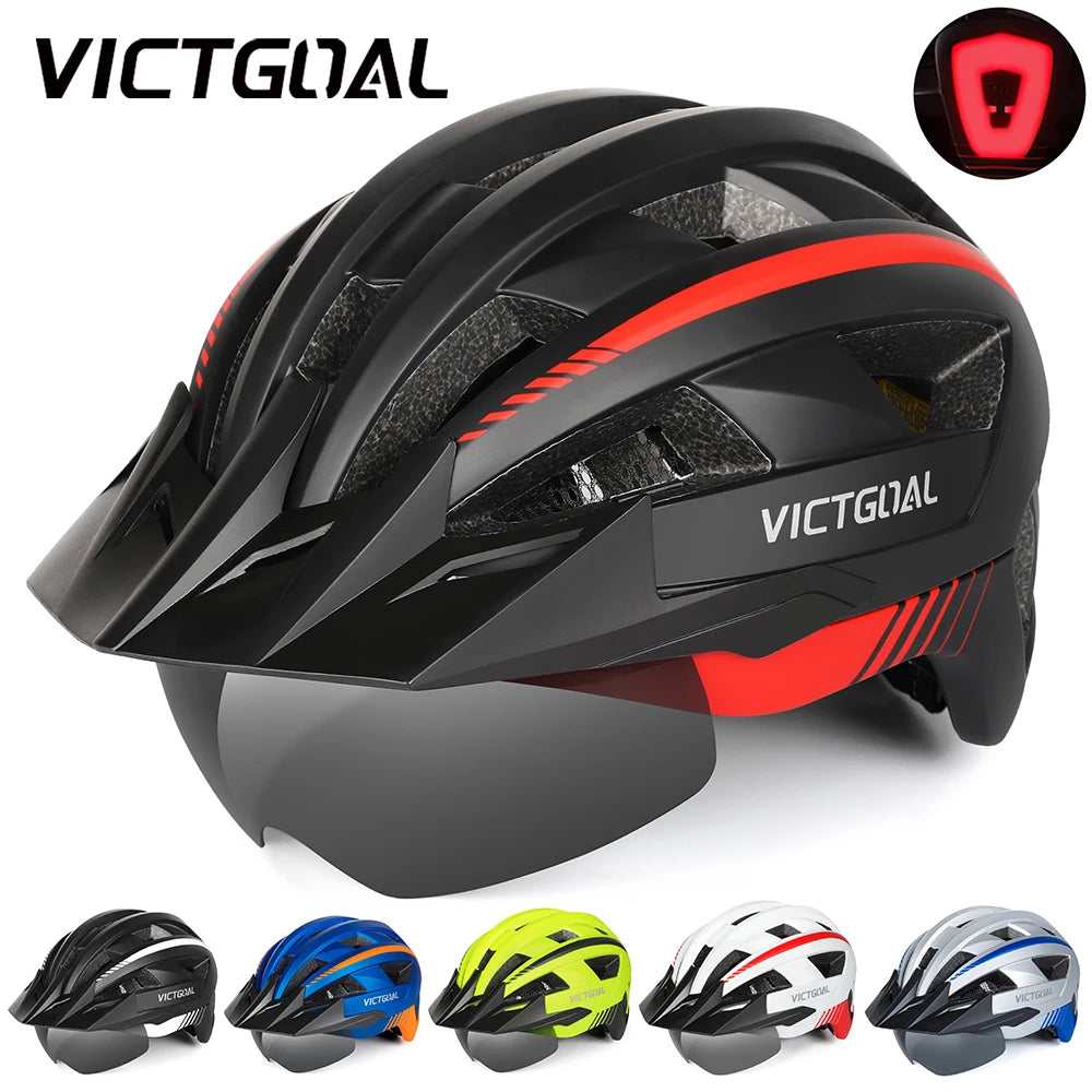 Safety Helmet,Men Women Visor Goggles LED Rear Light,Mountain,Bicycle  Racing Cycling Helmets