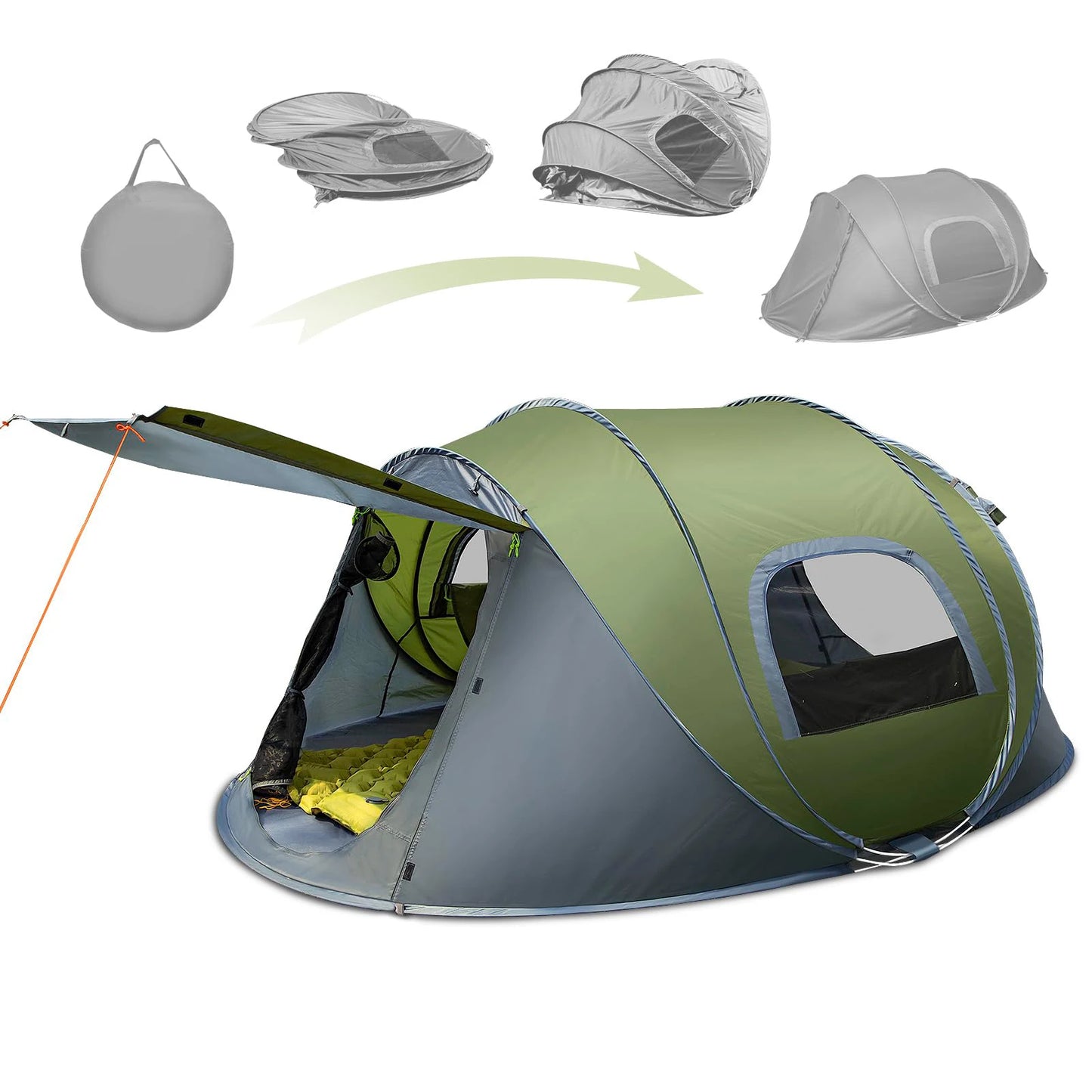 3-4 People Throw Open Tent Automatic Pop Up, Waterproof Large Family Tent for Camping Hiking Tourist