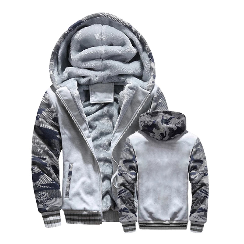 Winter Jacket Men Warm Thick Fleece Male Zipper Hooded  Outerwear Long Sleeves Sports Hoody