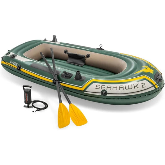 Seahawk Inflatable Boat Includes Deluxe Aluminum Oars and High-Output Pump – SuperStrong PVC