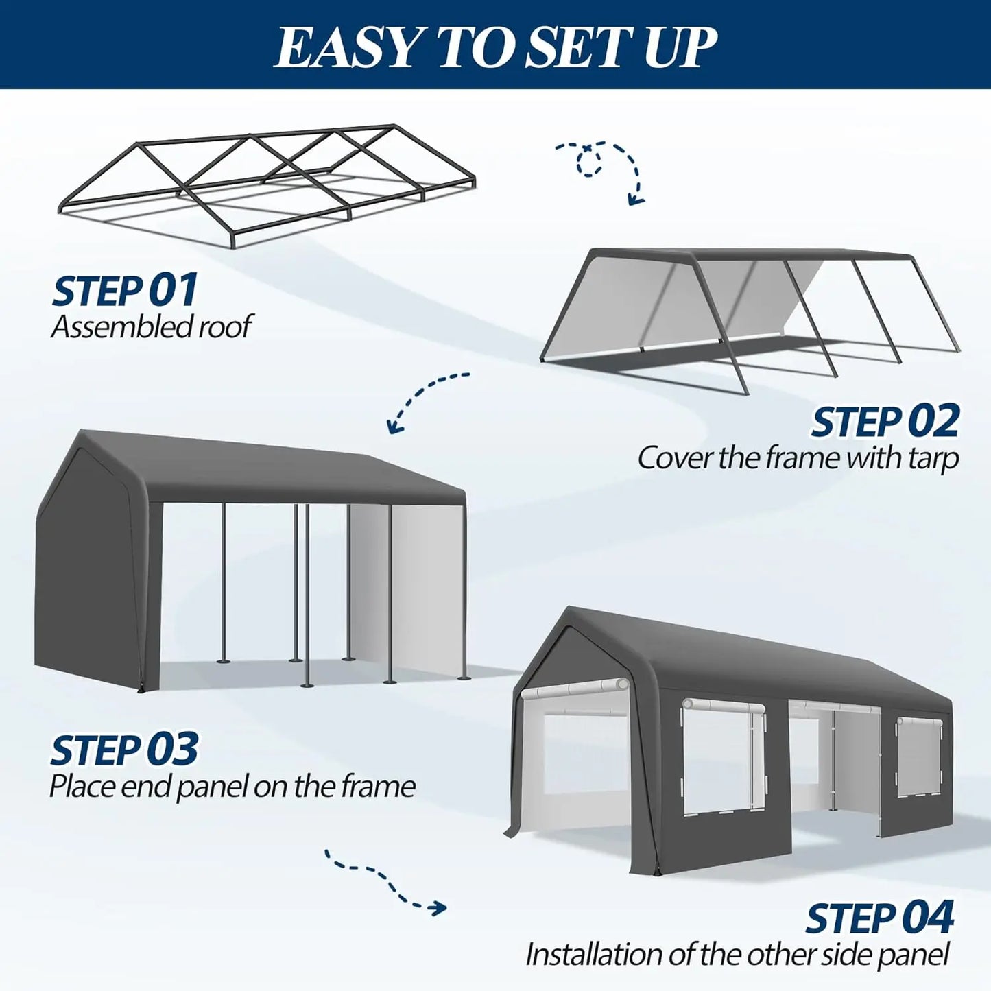 Heavy Duty Carport Tent - Portable Outdoor Canopy with Roll-up Side Doors & Windows, Portable Garage
