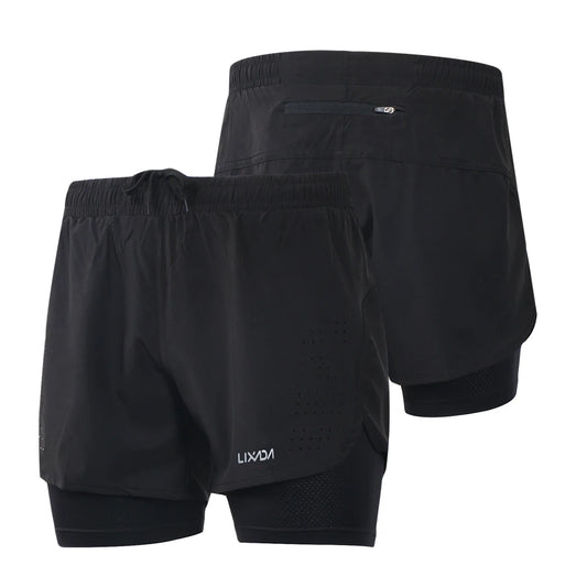 Men's 2-in-1 Running Shorts Quick Drying Breathable Active Training  Jogging Cycle Shorts w/ Liner