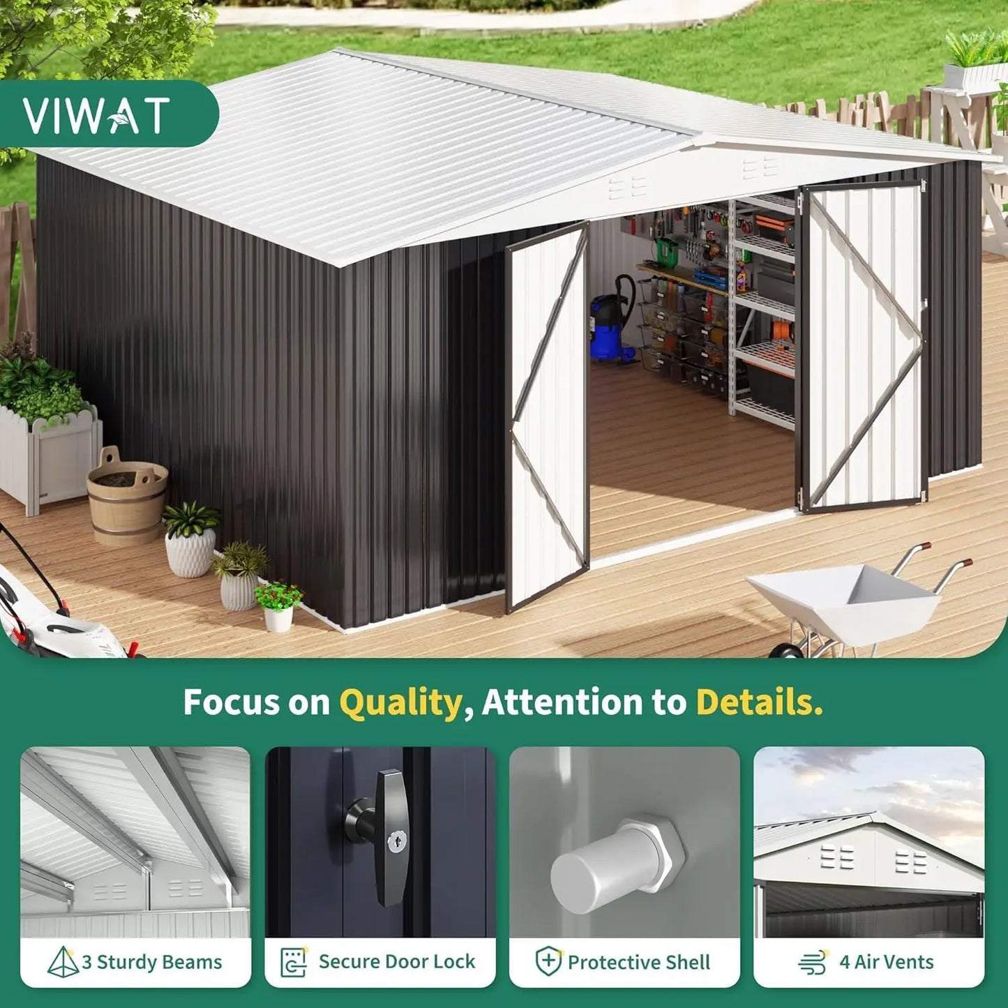 2025-hot12x14 FT Outdoor Storage Shed, Updated Frame Structure , Metal Tool Sheds, Backyard Garden