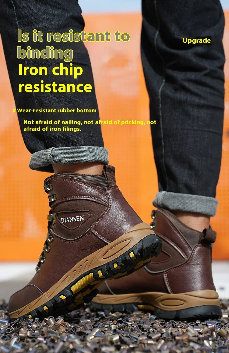 Waterproof Leather Indestructible Men Work Safety Boots Outdoor Anti-smash Anti-puncture Male