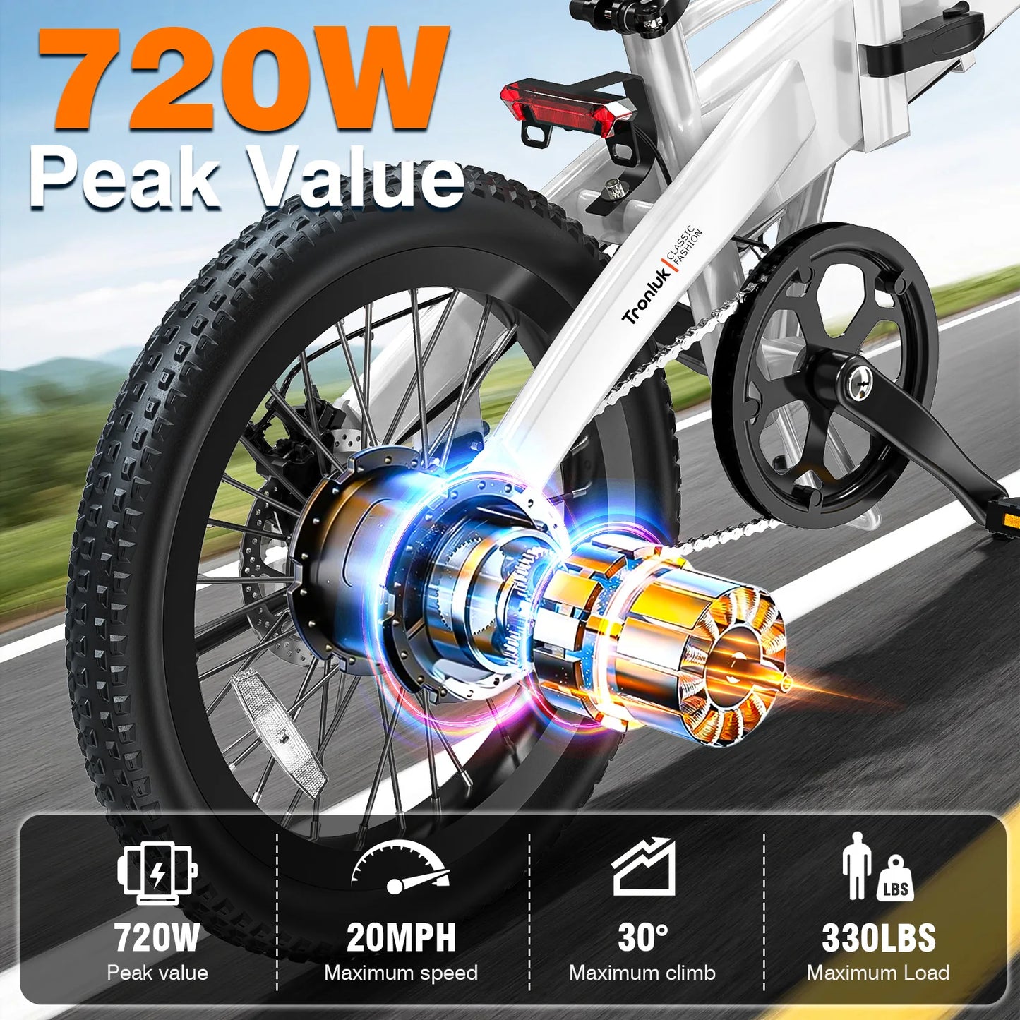 E-bicycle 720W peak 48V12AH 20 inch * 2.4 road tire 5-speed with assisted riding 20MPH urban commute