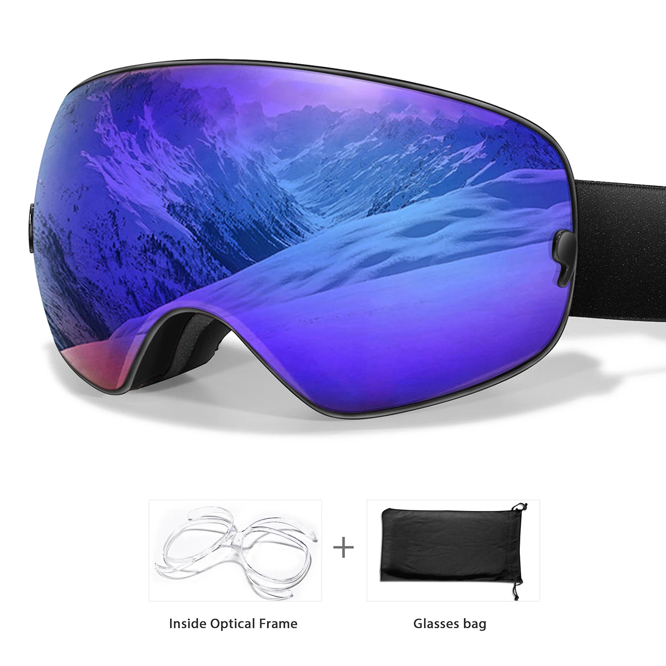 Winter Outdoor SKI Goggles Men/Women Teen, Free Optical Frame/Bag, UV400 Anti-Fog Snowboard Eyewear