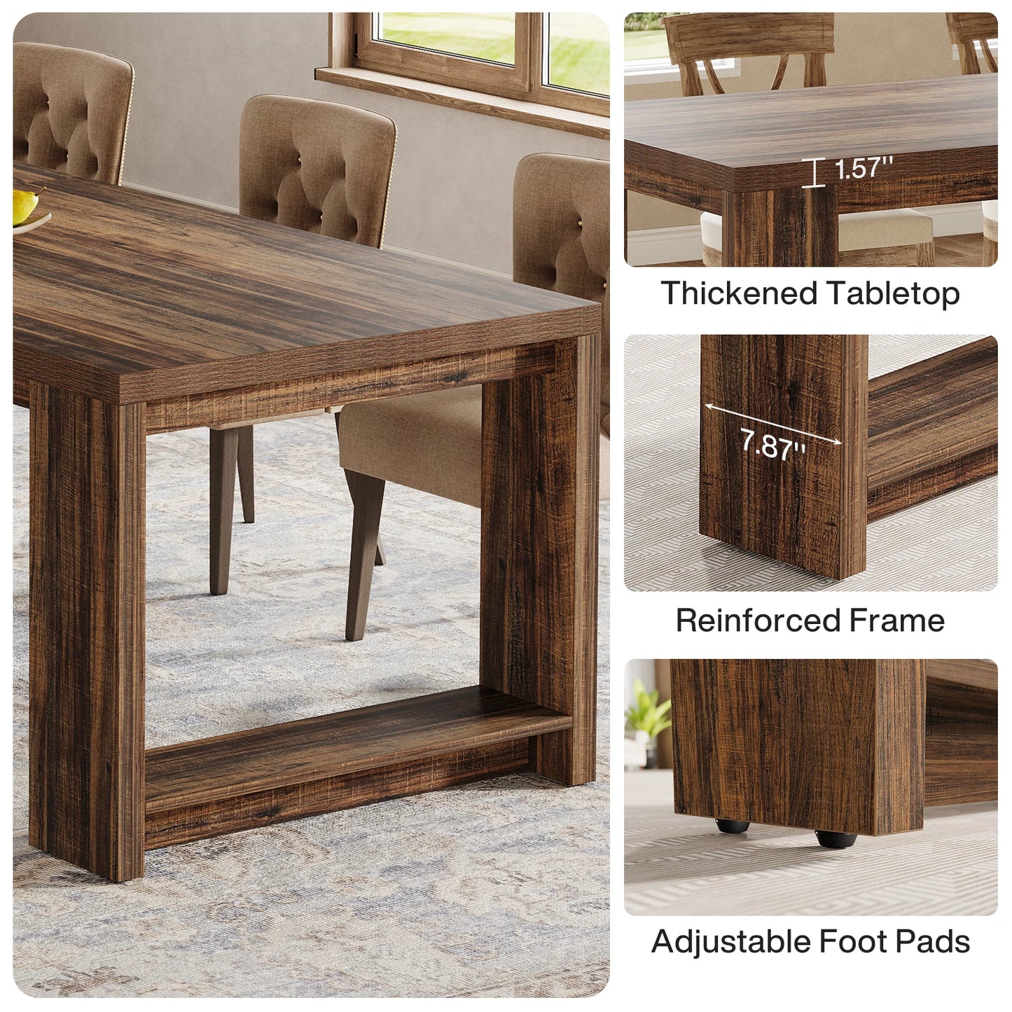 Tribesigns 86.61-Inch Dining Table for 6-8 People, Modern Long Kitchen Table,Pedestal Base, indoor
