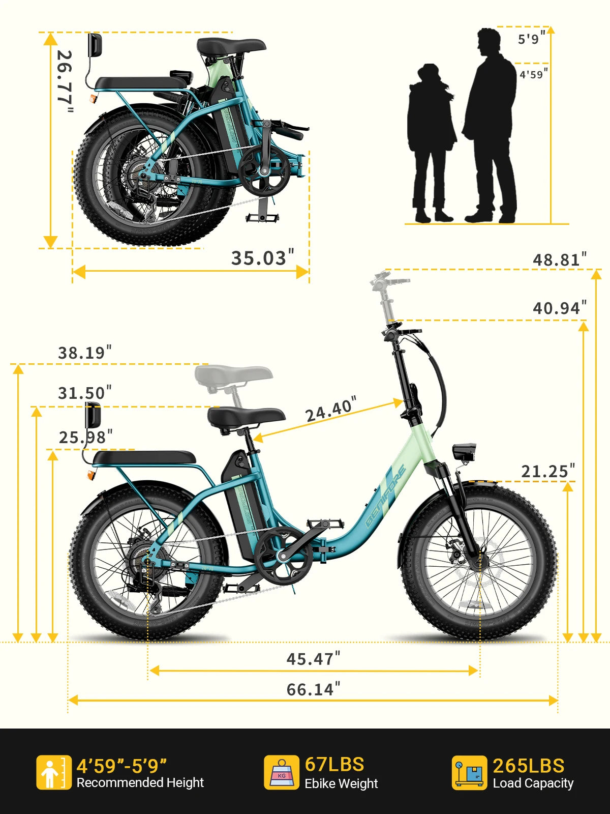 City E-Bike 750W Motor 48V15AH Battery, Seat Back + Footrest Electric Bike 26*3.0-inch Fat Tire