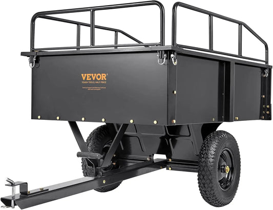 Heavy Duty ATV Dump Cart - Steel Tow Behind trailer, 750 lbs, 15 Cubic Feet garden Remove Sides