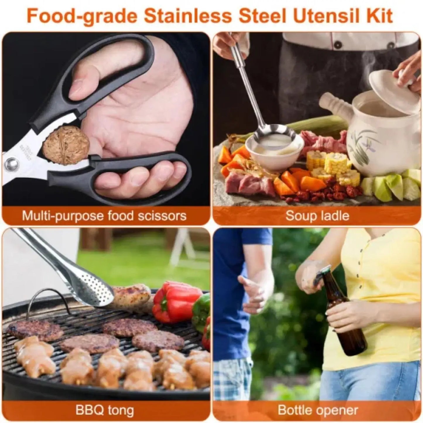 19pcs camp cooking kit Portable picnic cookware Outdoor kitchen Gear campfire BBQ kit w\storage bag