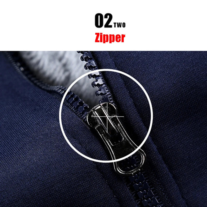 Winter Jacket Men Warm Thick Fleece Male Zipper Hooded  Outerwear Long Sleeves Sports Hoody