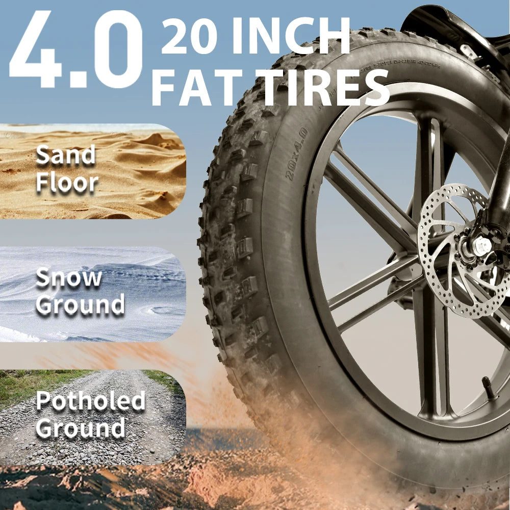 E-Bike QS7 1000W 48V 60AH 20 Inch Fat Tire, Adults Mountain Off-Road Dual Batteries E-Bicycle