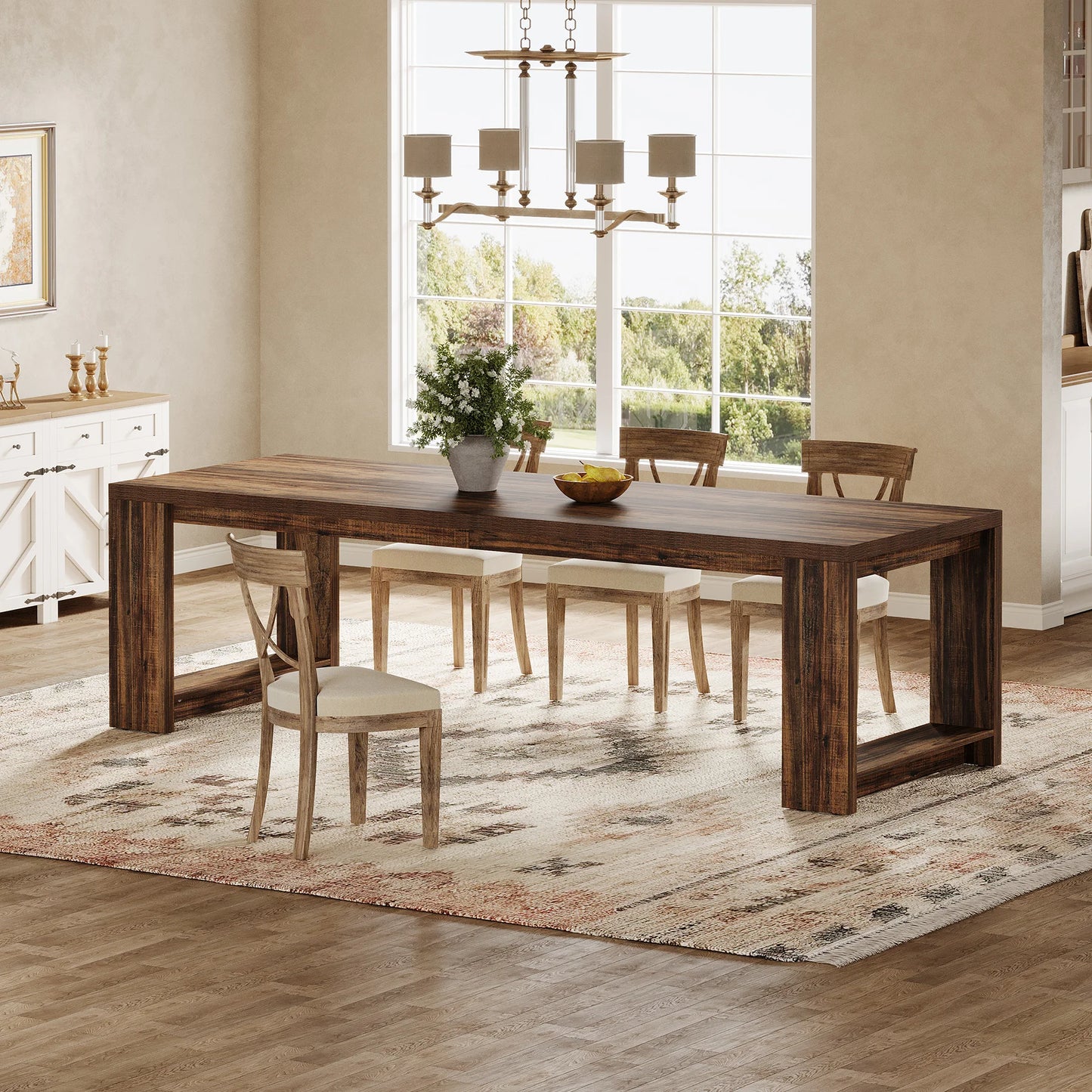 Tribesigns 86.61-Inch Dining Table for 6-8 People, Modern Long Kitchen Table,Pedestal Base, indoor