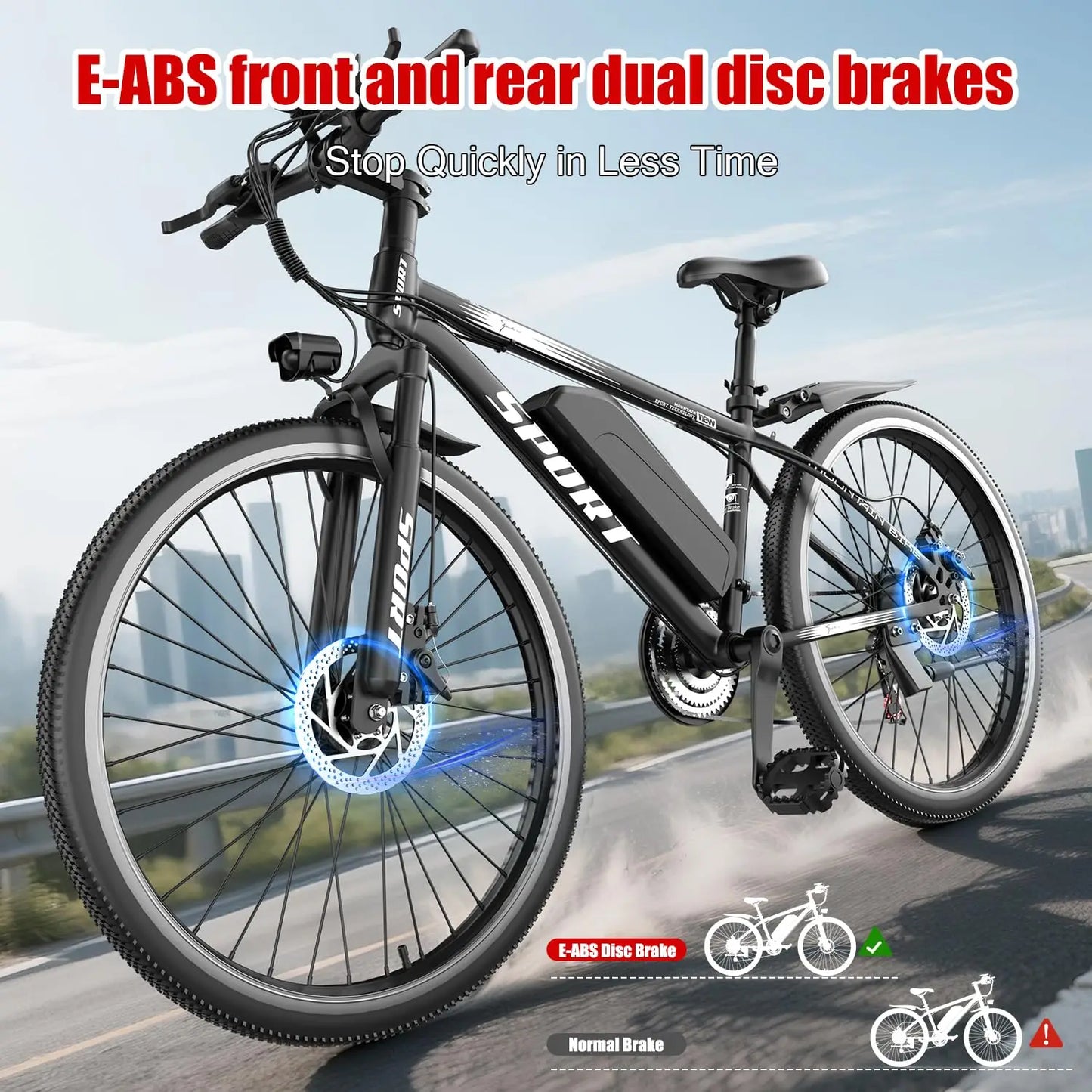 E-Bike, Adults, 750W Electric Mountain Bike, 7-Speed, Front Suspension, 20 mph Folding Bike 40 Mile