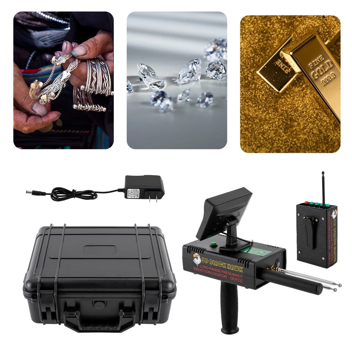 Durable Metal Detector with 3937ft Detection Range, 98.4ft Depth, Detects Gold, Silver+ LED Display,
