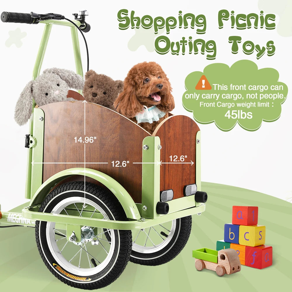 Foldable Tricycle for Kids Ages 6-12 Cargo Bike Pet Bike Reverse Tricycle  Parent-Child Bike