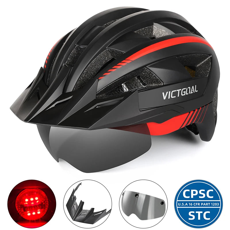 Safety Helmet,Men Women Visor Goggles LED Rear Light,Mountain,Bicycle  Racing Cycling Helmets