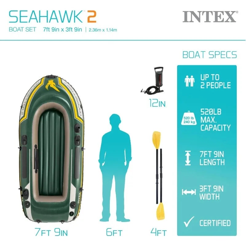 Seahawk Inflatable Boat Includes Deluxe Aluminum Oars and High-Output Pump – SuperStrong PVC