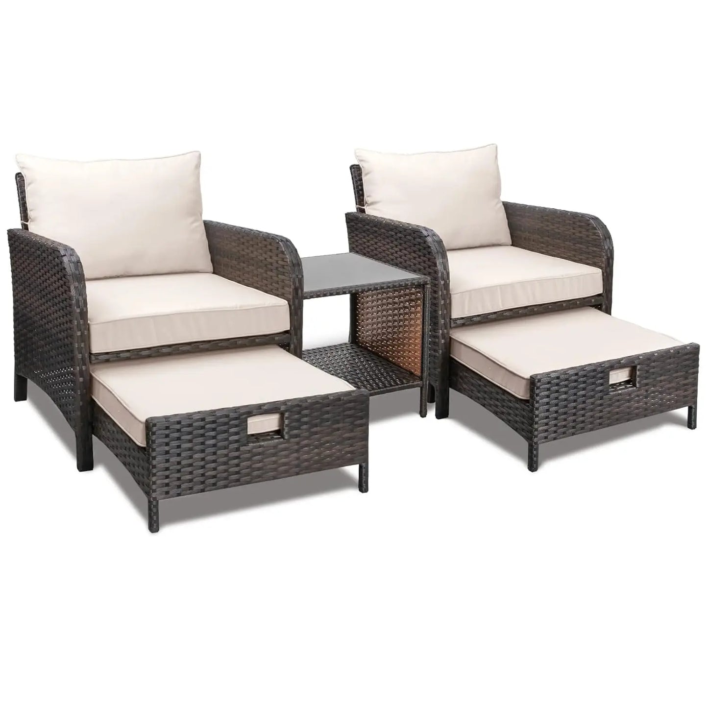 Balcony Furniture 5 Piece Patio Conversation Set, PE Wicker Rattan .Soft Cushions 2, Customized