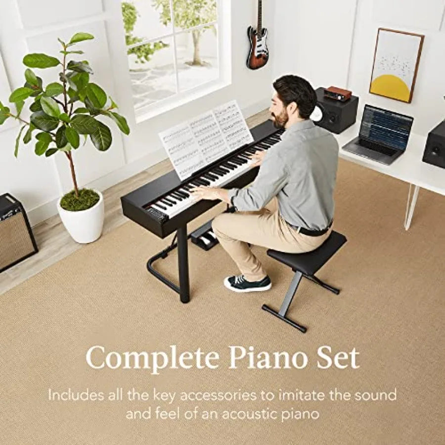 88Key Weighted Full Digital Piano Electronic Keyboard, All Levels, UStand 3 Sustain Pedal Unit Stool