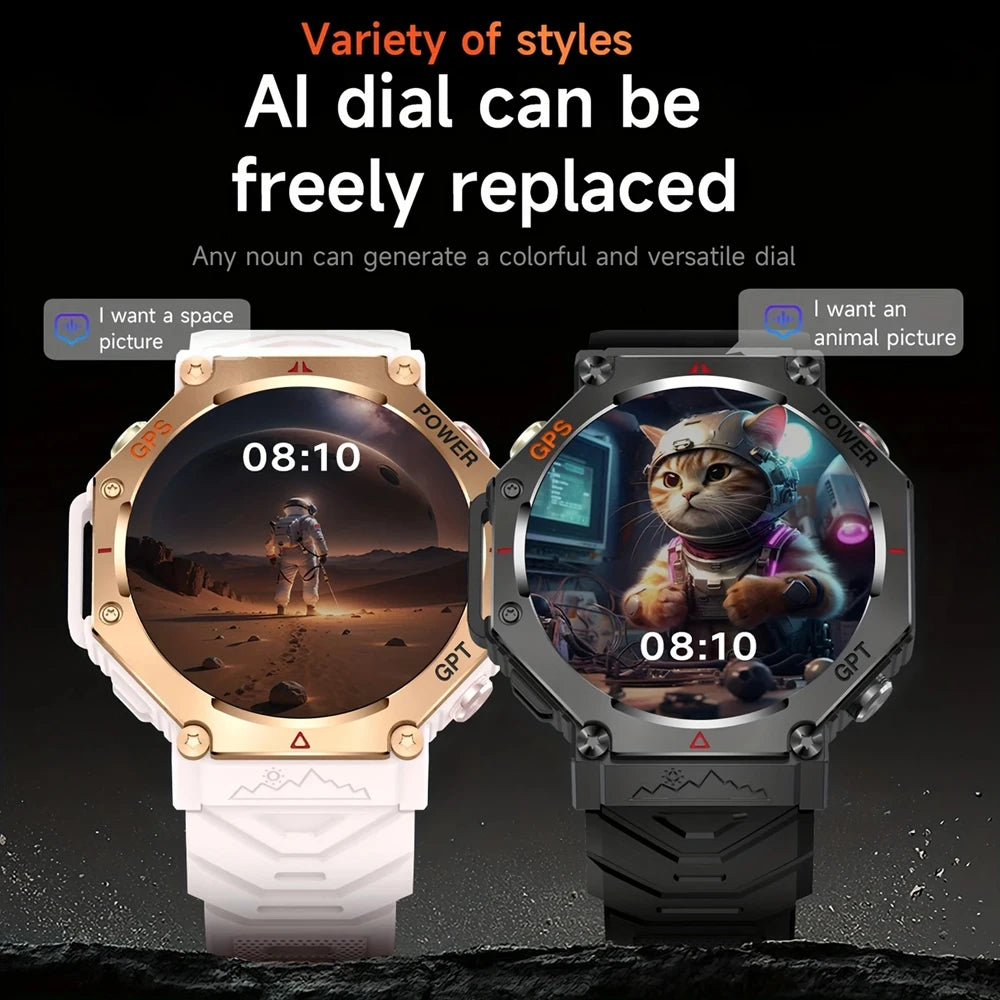 GPS Smart Watch Men Built-in GPS Bluetooth Call AI GPT Fitness Tracker Waterproof Military Sports
