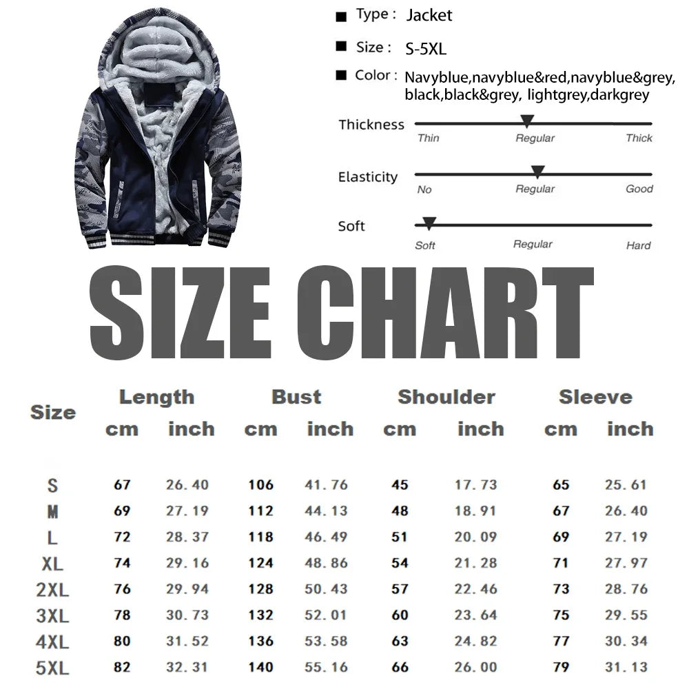Men's Jacket Camouflage Thicken Winter Jackets for Men Fleece Long Sleeve Coat Man Casual Hoodies